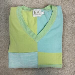 Edinburgh Knitwear EK Colorblock Pima Cotton V-Neck Sweater Size L
